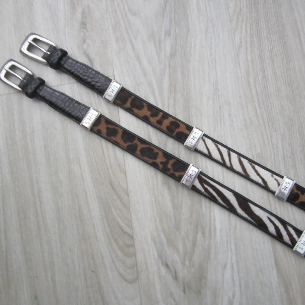 BRIGHTON - Faux Animal / Black Alligator Leather Belt / Silver Buckle